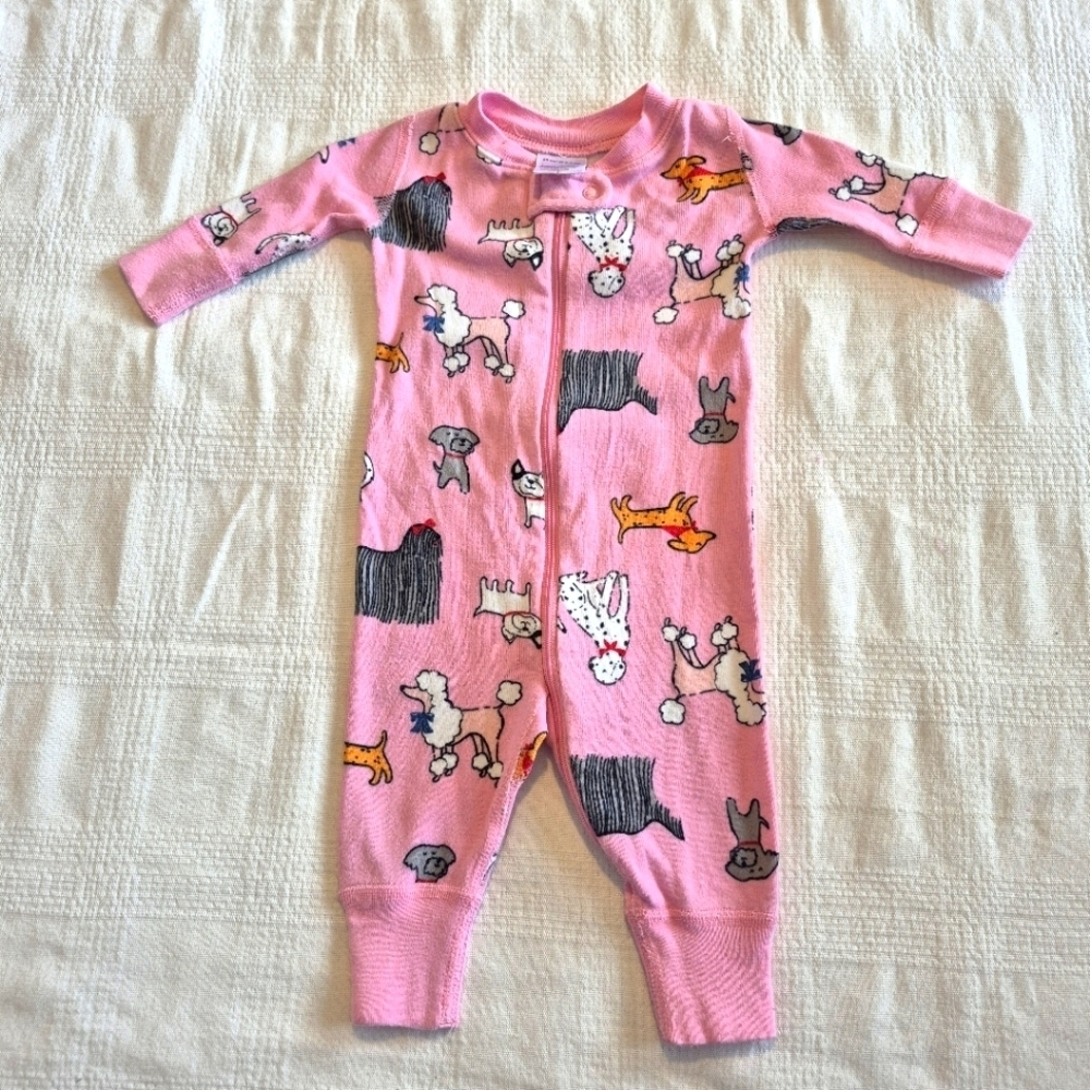 Hanna Andersson girls size 50 or 0-3 months footless zippered dog sleeper GUC